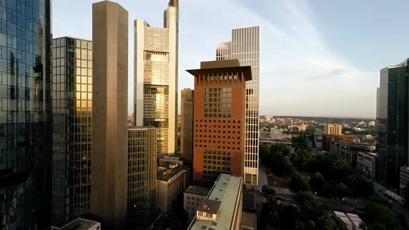 Establishing Shot of City High Rise Skyscraper Buildings in Financial District