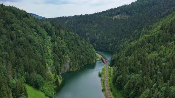 Aerial view of the Palcmanska masa water reservoir in the village of Dedinky in Slovakia