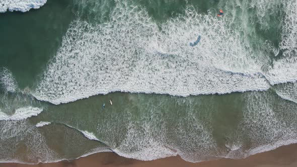 Aerial Drone Shot of a Beach Kiteboarders and Windsurfers (Waddell Beach, Pacific Coast Highway, CA)