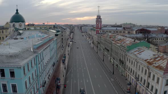 Nevsky Prospekt in the morning, when there are no people, cars