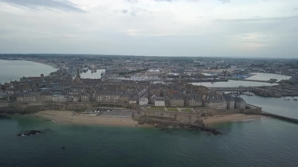 Drone footage of Saint Malo, IntraMuros - Bretagne, France