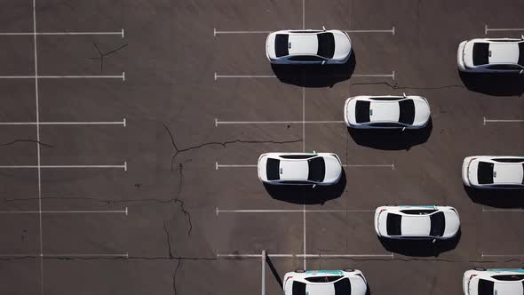 Aerial View Over Cars in Parking