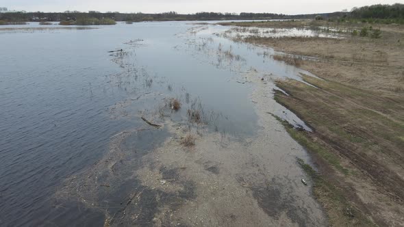 Spring Flood Bird'seye View of the Flooded Bush and River Bank