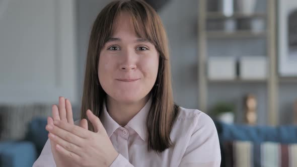 Portrait of Applauding BeautifulYoung Girl, Clapping