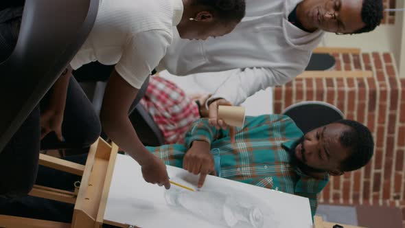 Vertical Video African American People Drawing Vase Sketch in Art Class