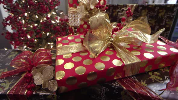 Neatly wrapped presents at a Holiday Christmas party