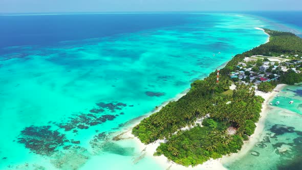 Wide angle fly over abstract shot of a summer white paradise sand beach and turquoise sea background