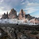 Aerial Man Hiker In Front of Tre Cime di Lavaredo Mountain in Dolomites Italy - VideoHive Item for Sale