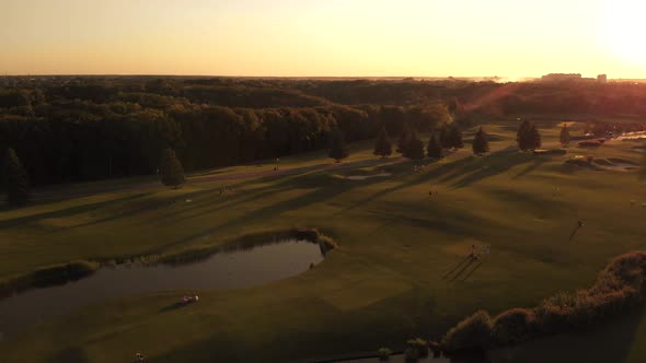 People on the Golf Field Aerial View