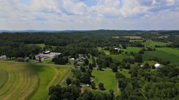 Aerial Drone of Forests and Farm Fields in the Mountains Pocono of Pennsylvania Landscape Panoramic