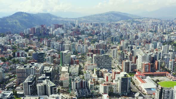 Aerial view of the cityscape of Quito, the capital city in Ecuador