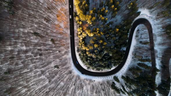 Aerial Winter Mountain Road