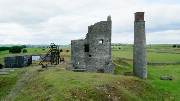 Ruins of Magpie Mine at the Peak District National Park  Aerial View  Travel Photography