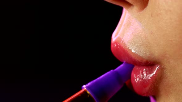 Beautiful Woman Lips Smoking a Hookah. Close Up. Side View