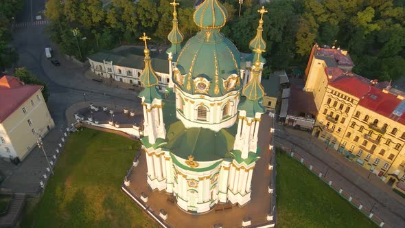 Gorgeous Church in Kyiv Aerial View of the Beautiful Orthodox Church