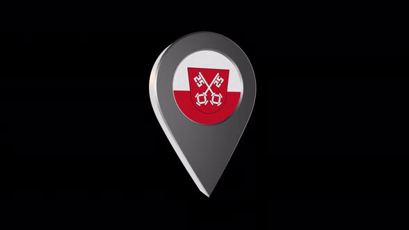 3d Animation Map Navigation Pointer With Flag Of Regensburg (Germany) With Alpha Channel - 4K