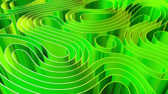 Rows of colorful rippling stripes animation 3d rendering. Motion design. Smooth hypnotic pattern.