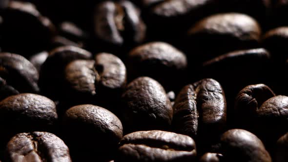 Aroma of Coffee Beans. Rotating. Close Up. Backlight