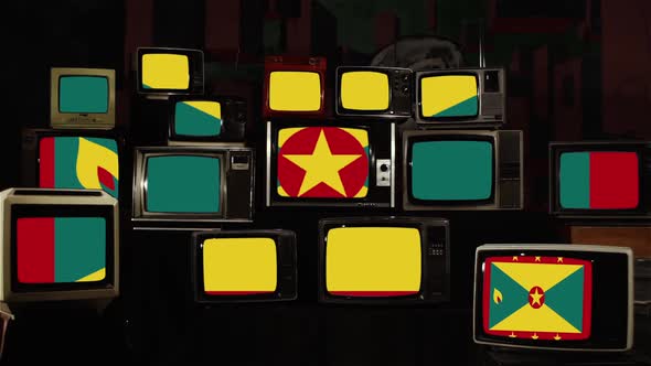 Grenada flag and Vintage Televisions.