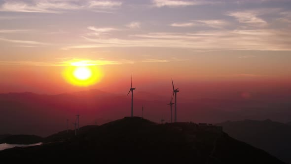 Wind Turbines in mountain during sunset