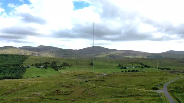 Aerial View of Transmitter Tower on an Agricultural Field in the Irish Highlands By Glenties in