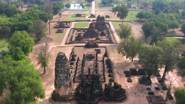 Aerial View of Wat Phrapai Luang Temple and Ruins in Sukhothai Historical Park Thailand