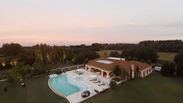 Aerial view of luxury resort and tranquil countryside