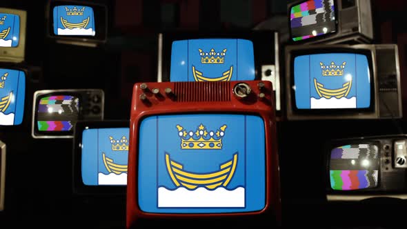 Flag of Helsinki and Retro TVs.