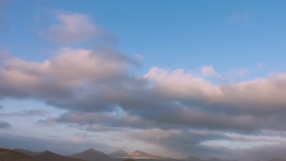 Morning Timelapse of Lanzarote Timanfaya Mountain and Clouds