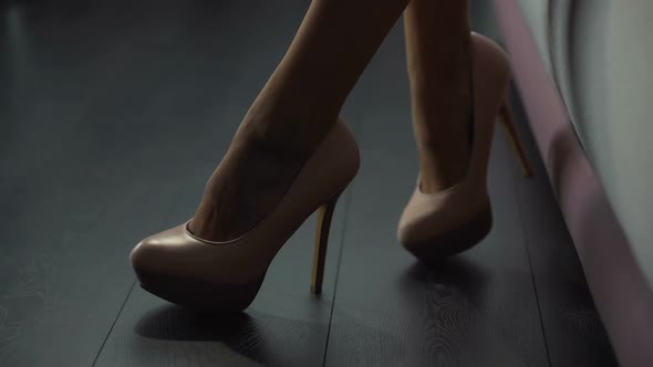 Close-Up of Gorgeous Female Feet in Stunning High Heels, Tender Leg Movements