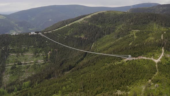 Longest suspension bridge in world above mountain valley in Czechia.
