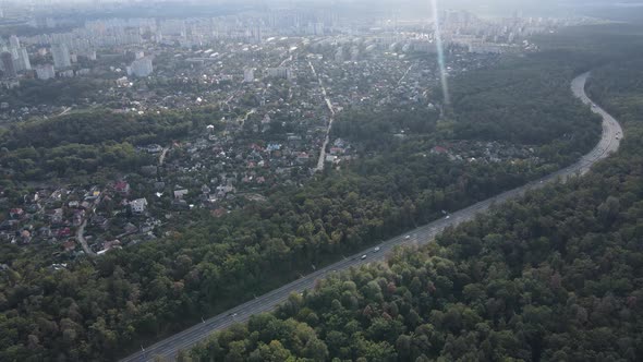 Aerial View of the Border of the Metropolis and the Forest. Kyiv, Ukraine