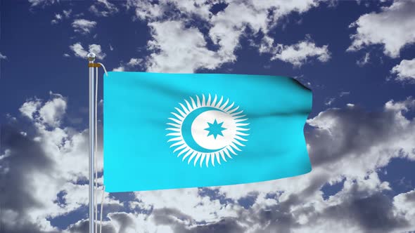 Turkic Council Flag Waving 4k