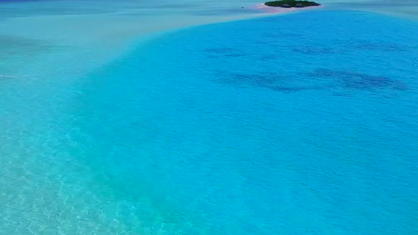 Aerial drone panorama of seashore beach time by blue water and sand background