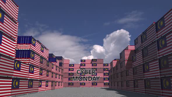 Containers with CYBER MONDAY Text and Flags of Malaysia