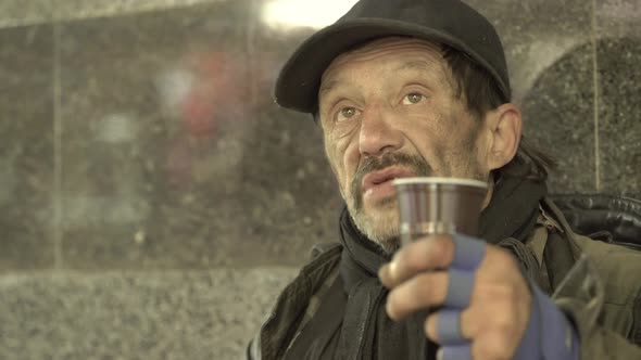 Beggar Homeless Man Tramp. Poverty. Vagrancy. Kyiv. Ukraine.
