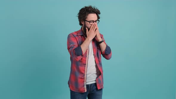 Young Caucasian Handsome Man Coughing, Concept of Virus or Disease