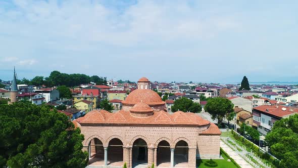 Aerial view, historical Ottoman architecture building.