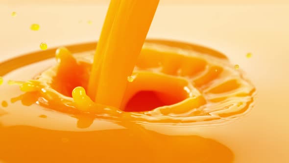 Super Slow Motion Shot of Pouring Fresh Orange Juice at 1000Fps
