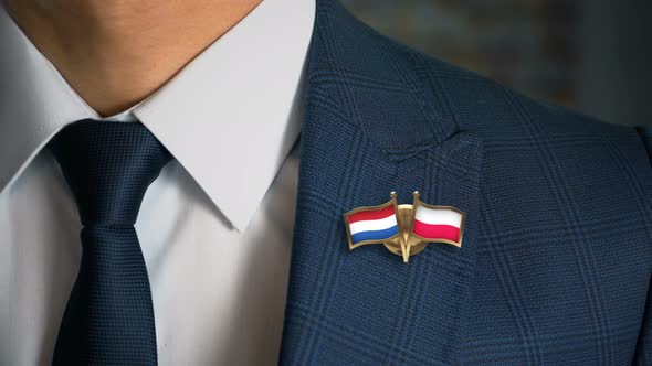 Businessman Friend Flags Pin Netherlands Poland