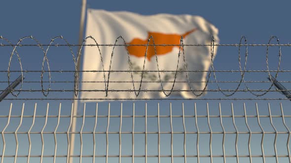 National Flag of Cyprus Behind Barbed Wire Fence