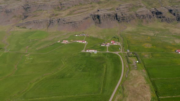 Overhead View of Rural Settlement in Countryside Iceland