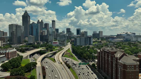 Reverse reveal of downtown Atlanta