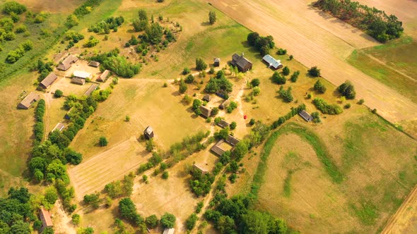 Maurzyce wooden architecture heritage park, antique building in open air museum. Aerial Lowicz, Poln