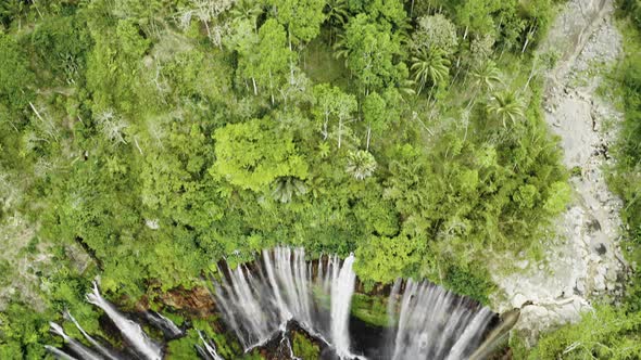 Drone Over Tumpak Sewu Waterfalls