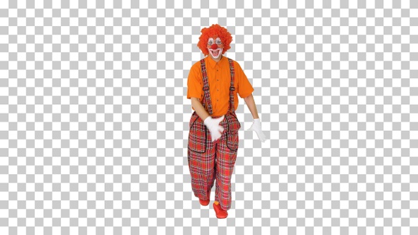 Happy clown in red outfit prowling, Alpha Channel