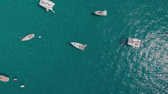 Aerial View of Many Yachts in a Bay on Formentera Island