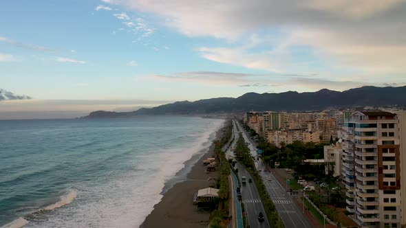 After Rain Storm at Sea Filmed on a Drone in the Sunset