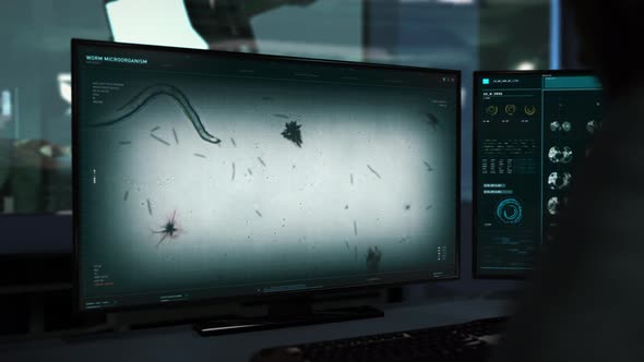Doctor is studying the scan of the worm microorganism at the modern laboratory alt