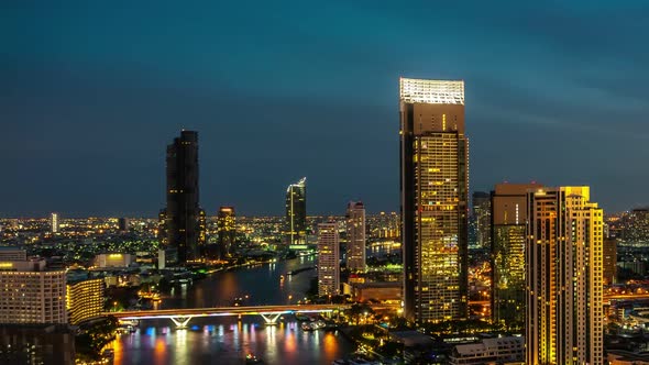 Time Lapse Night Cityscape and Highrise Buildings in Metropolis City Center
